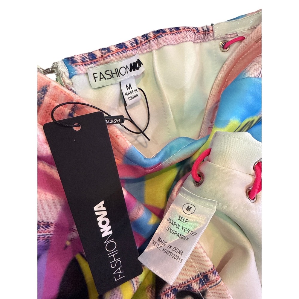 Fashion Nova Hot Pink Neon Graffiti Print LaceUp Mini Tube Dress Y2K HipHop Med - Picture 6 of 6